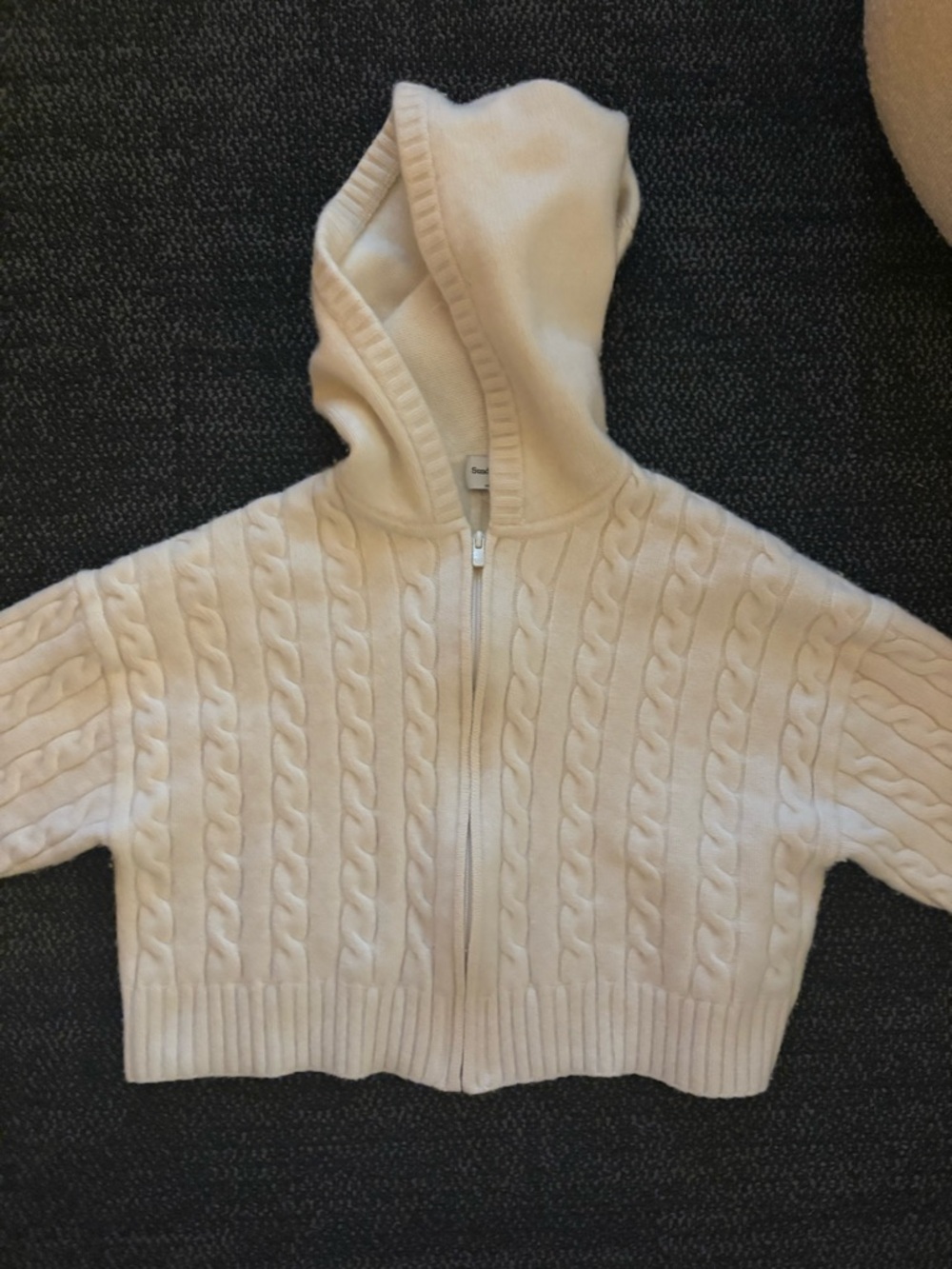 Aritzia Cable Knit Zip Hoodie Sweater - Cream